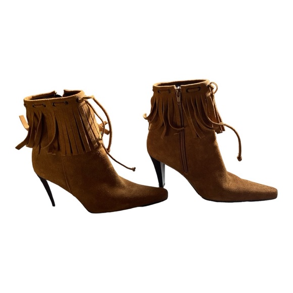 Tan Suede Fringed Ankle Boot - Picture 3 of 6
